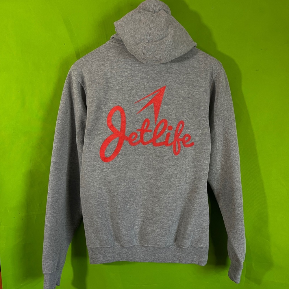 Small‎ Curren$y Jetlife Rap Hip Hop Hoodie Sweatshirt Gray Red Pullover Hooded
